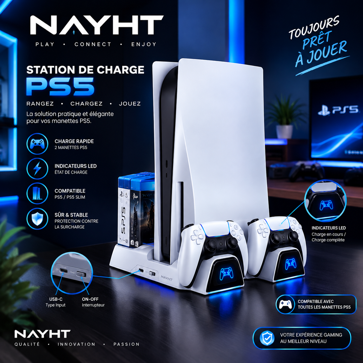 Station de refroidissement & recharge PS5 NAYHT