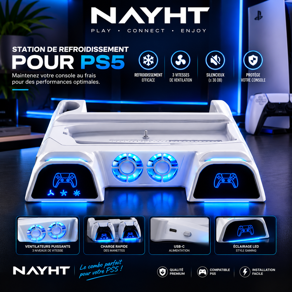 Station de refroidissement & recharge PS5 NAYHT