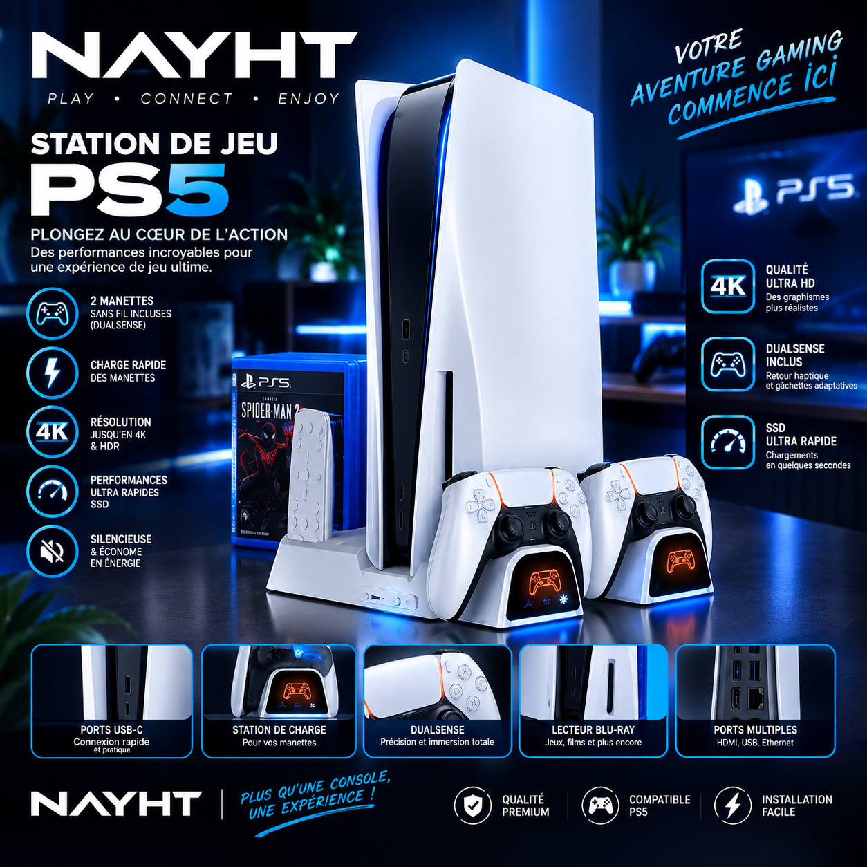 Station de refroidissement & recharge PS5 NAYHT