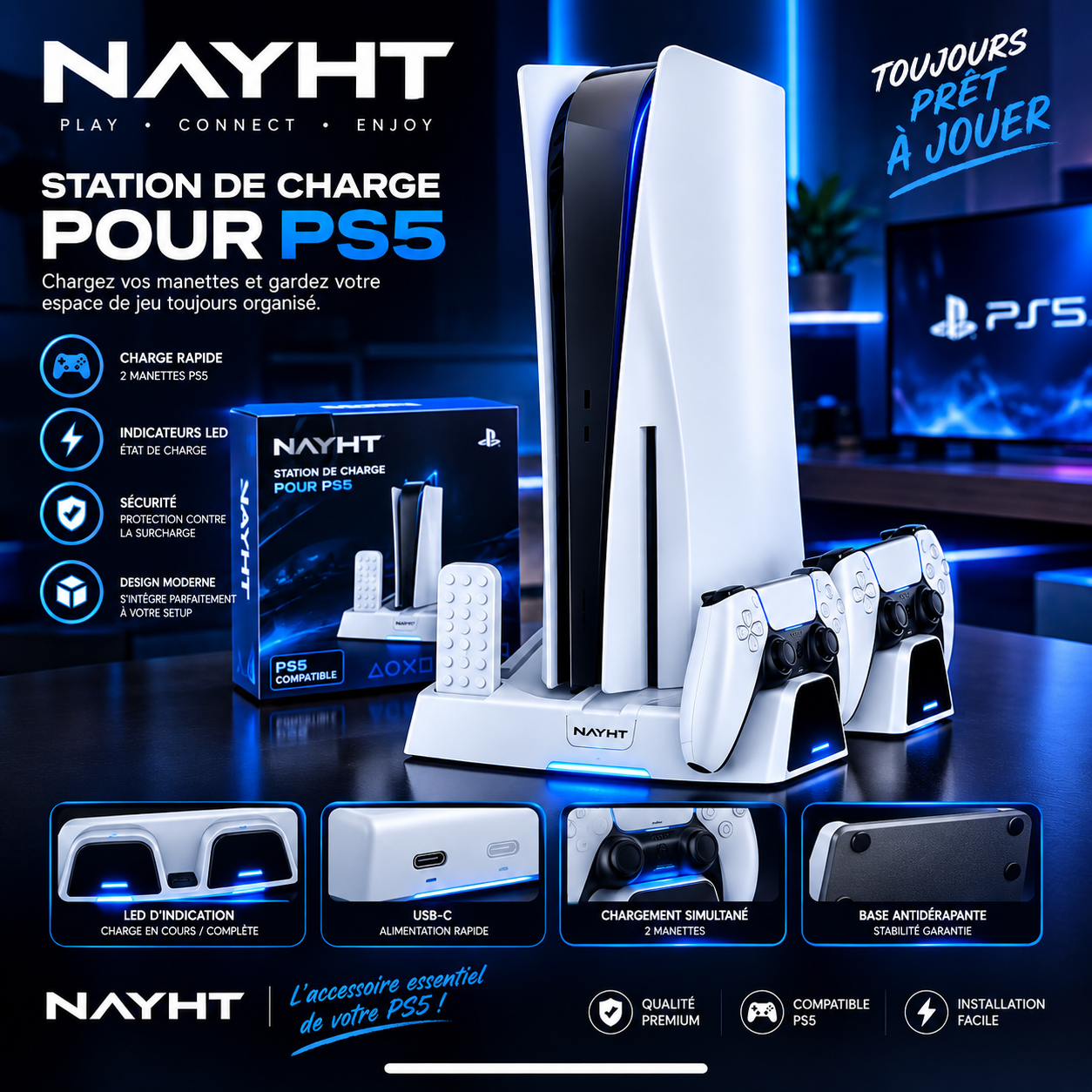 Station de refroidissement & recharge PS5 NAYHT
