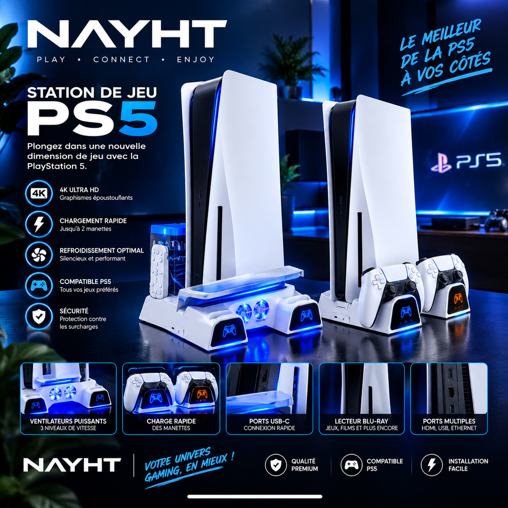 Station de refroidissement & recharge PS5 NAYHT